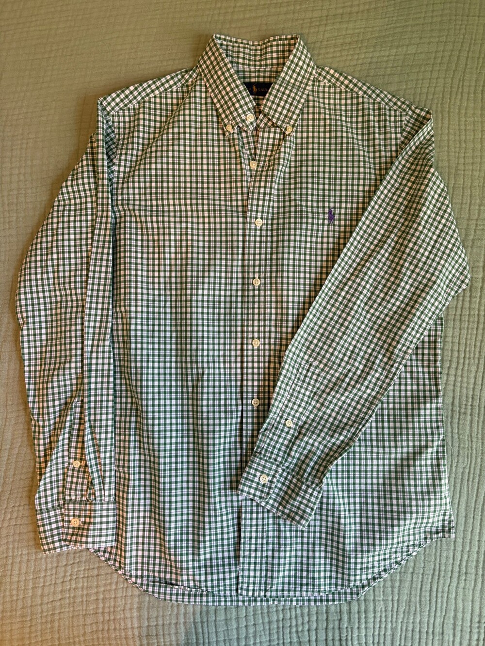 Polo Ralph Lauren XL Green and White Check Cotton Button Down Shirt Long Sleeve
